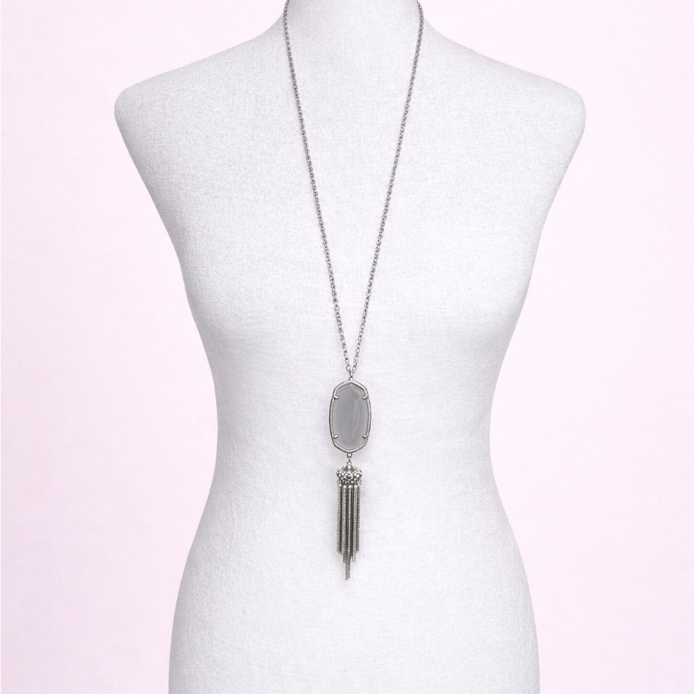 Kendra Scott Silver Tone Gray Stone Tassel Pendant Necklace
